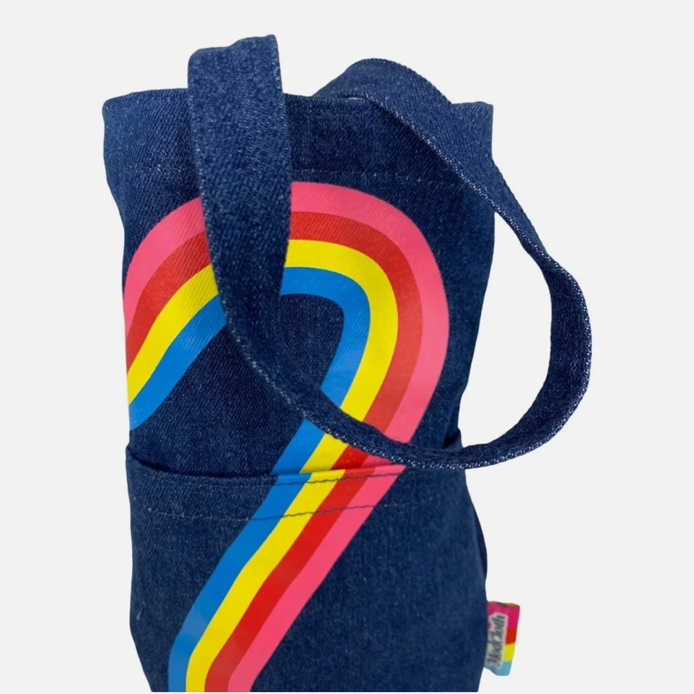 ModCloth Denim Wine Tote with Colorful Stripes